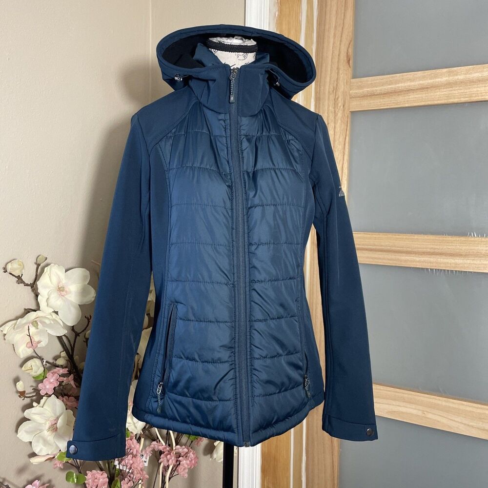 ZeroXposur Women's Hooded Puffer Jacket Size Medium Navy Blue Zip Front
